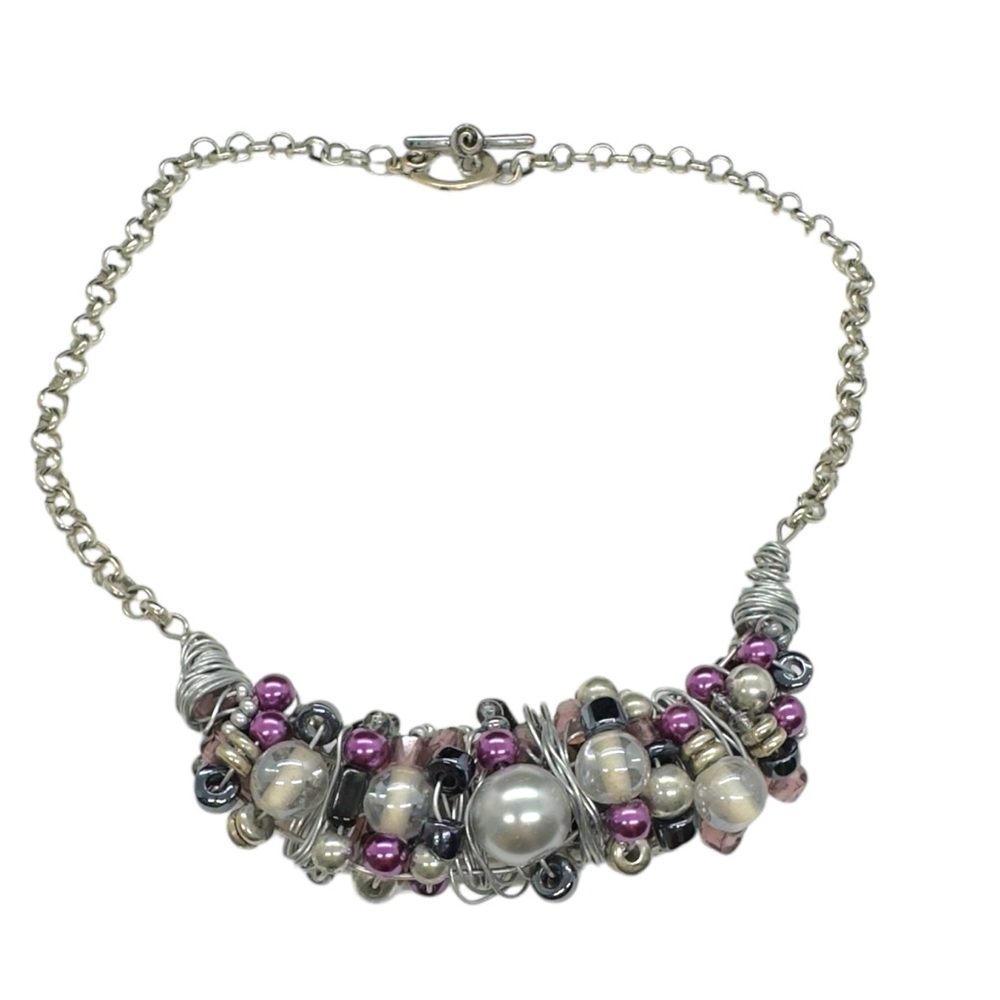 Host Pick Artesian(?) Made Silver Metal & Bead Ne… - image 2